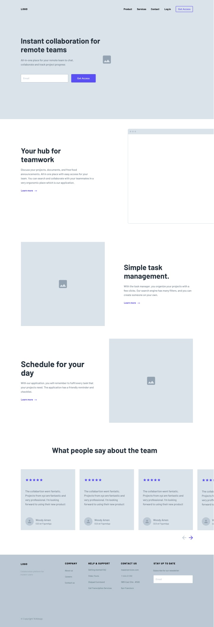 makieta strony głównej TeamApp