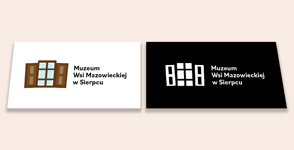 Zdjęcie przedstawia logo muzeum w wersji kolorowej i negatywowej