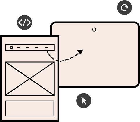 Na obrazku znajduję się makieta, tablet i ikony